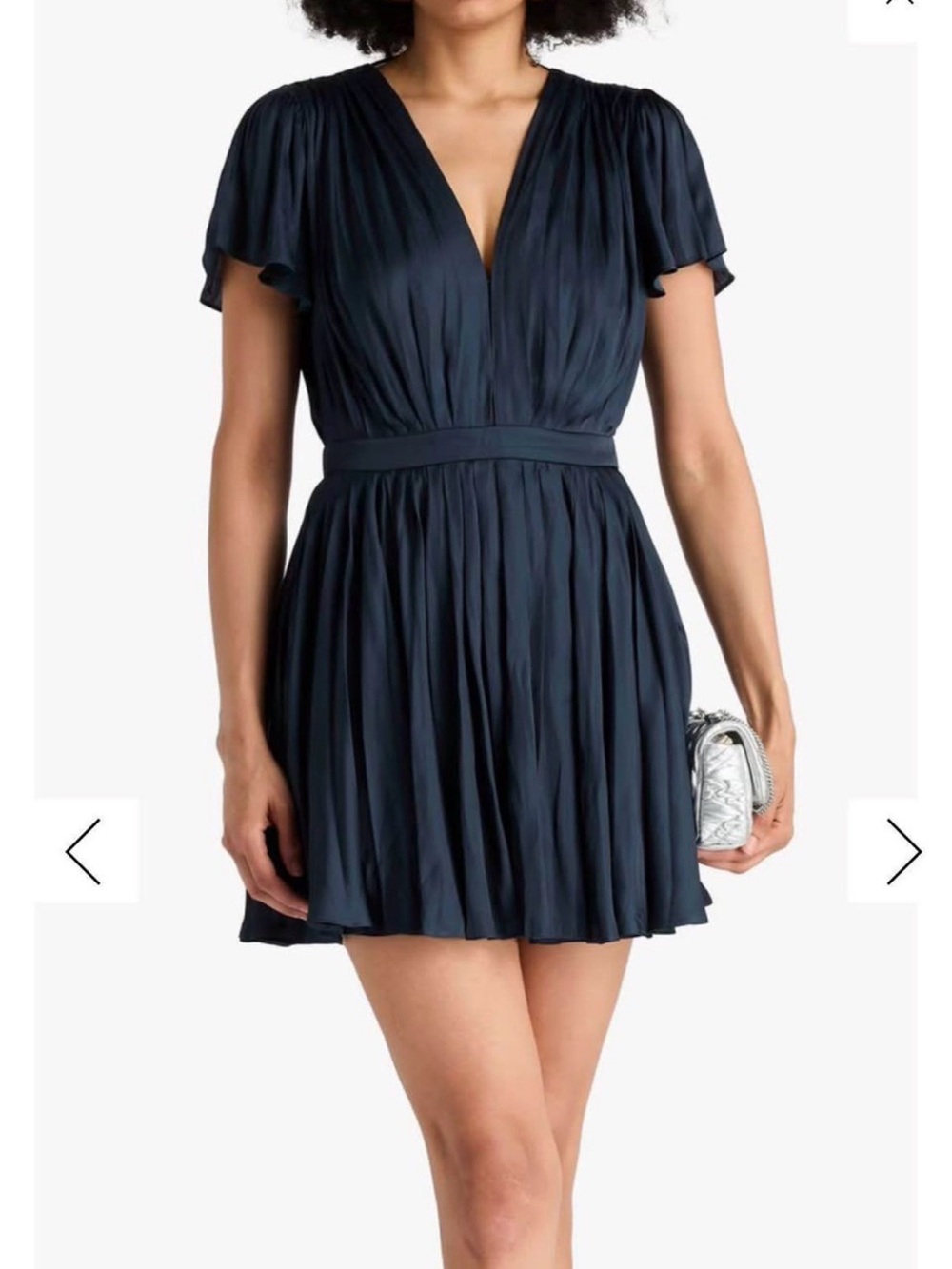 Maje Navy Pleated V-Neck Mini Dress